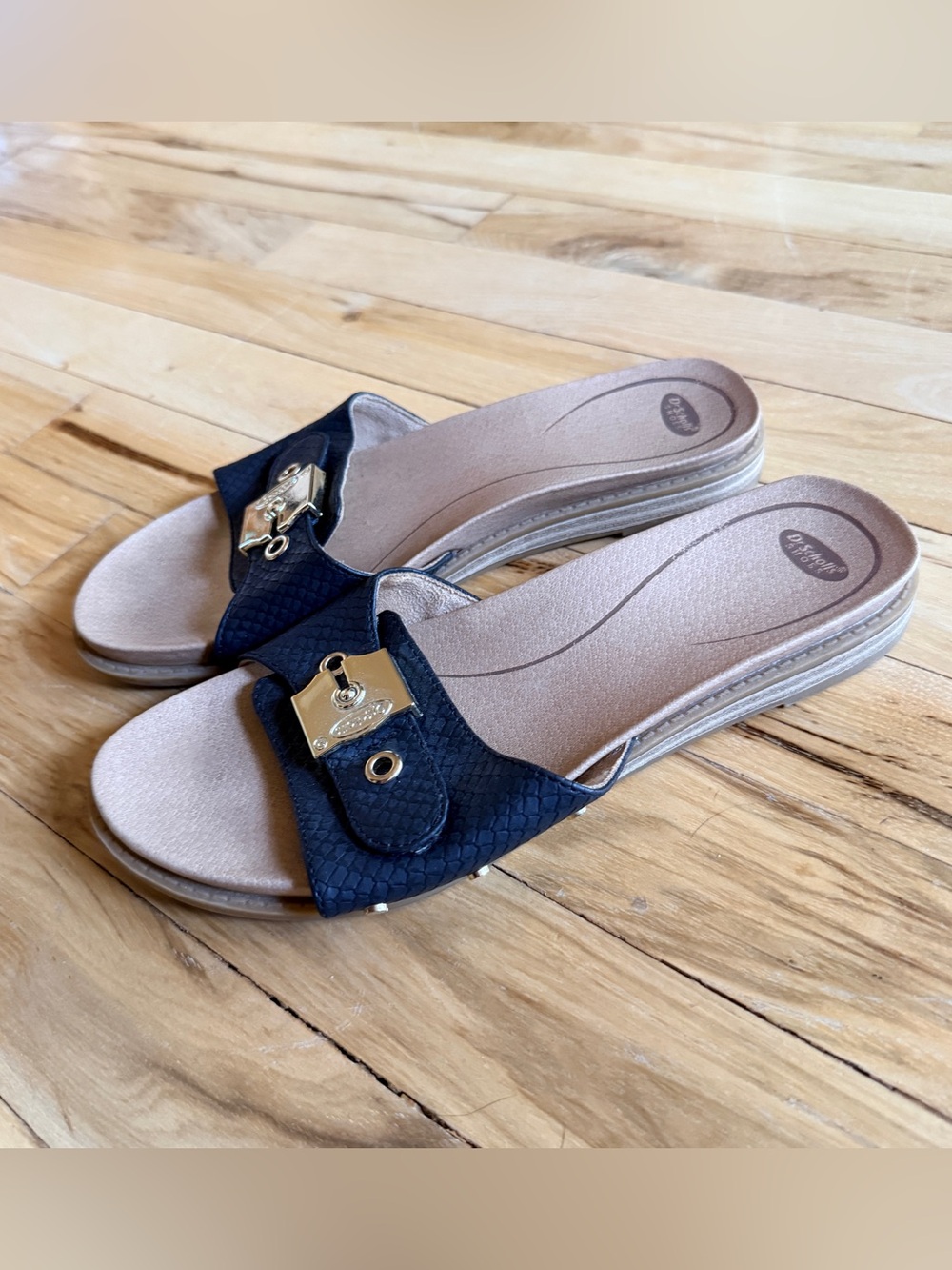 DR SCHOLL’S ORIGINALIST SLIDE BLACK SANDALS SZ 6 (36) VERY GOOD CONDITION